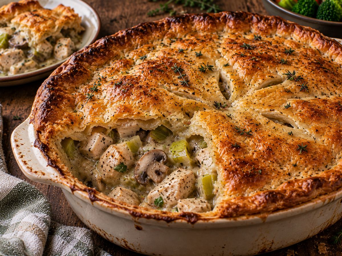 Chicken, leek & mushroom pie