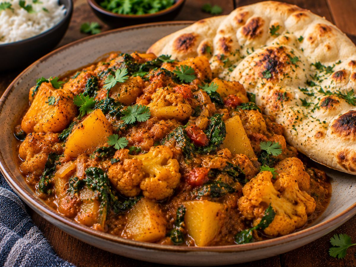 Cauliflower & potato curry with naan
