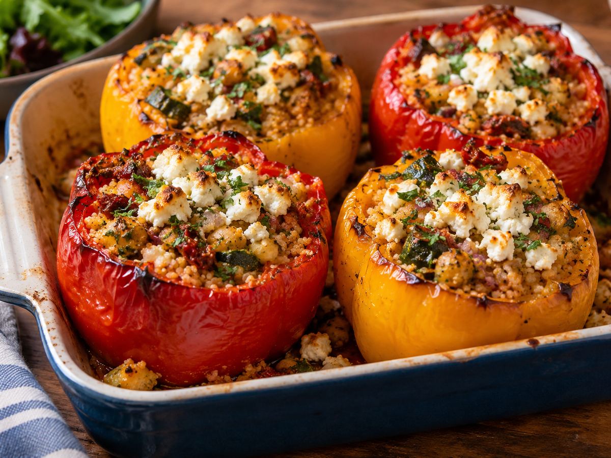 Couscous-stuffed peppers with feta