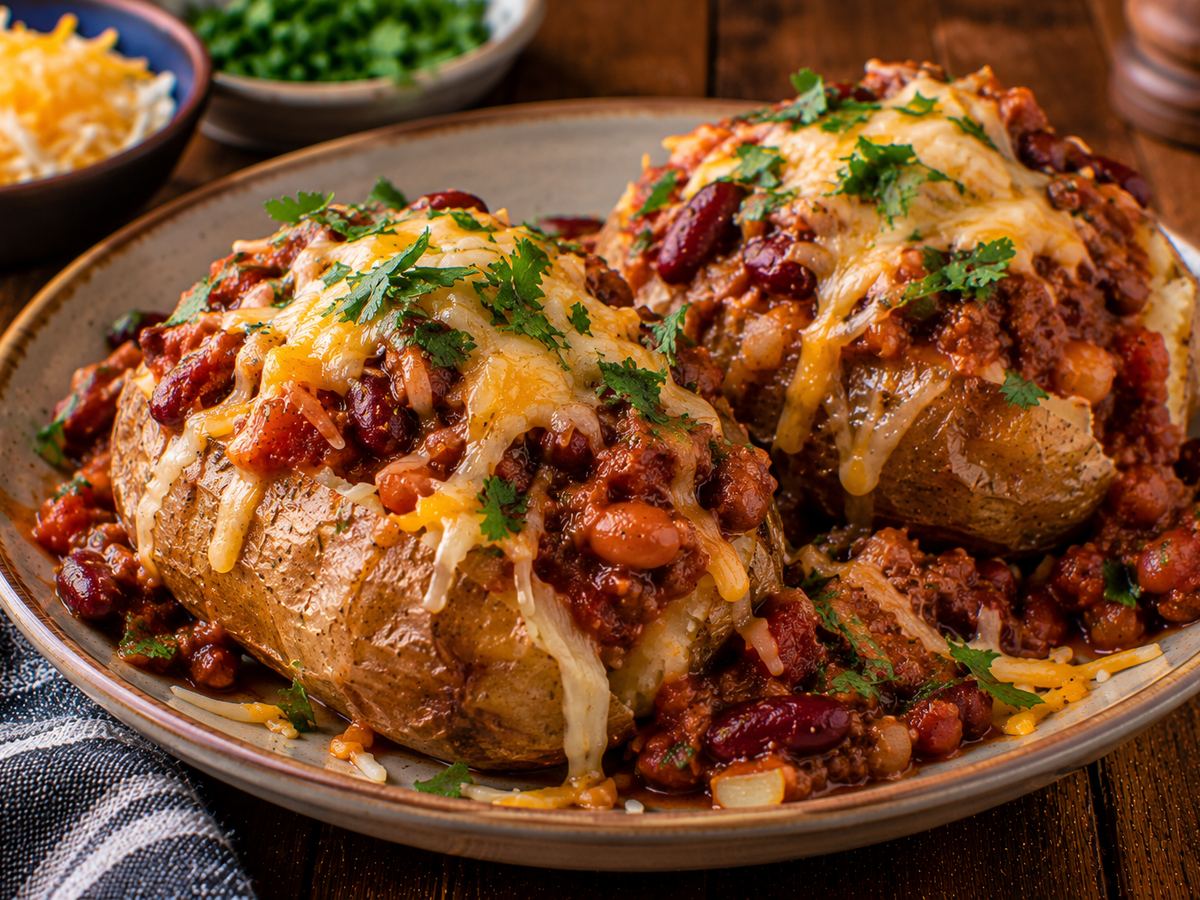 Chilli bean loaded jacket potatoes