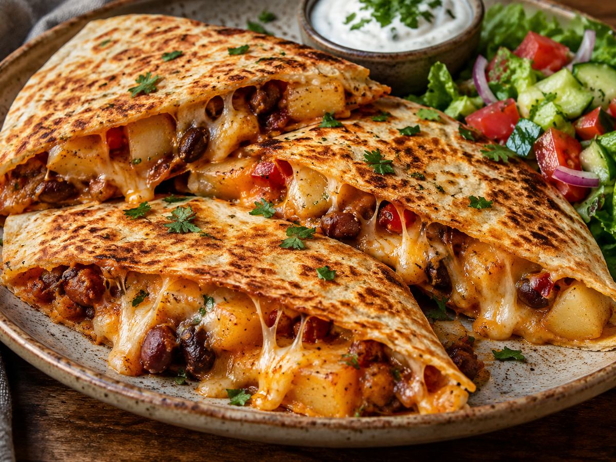 Cheesy bean & potato quesadillas