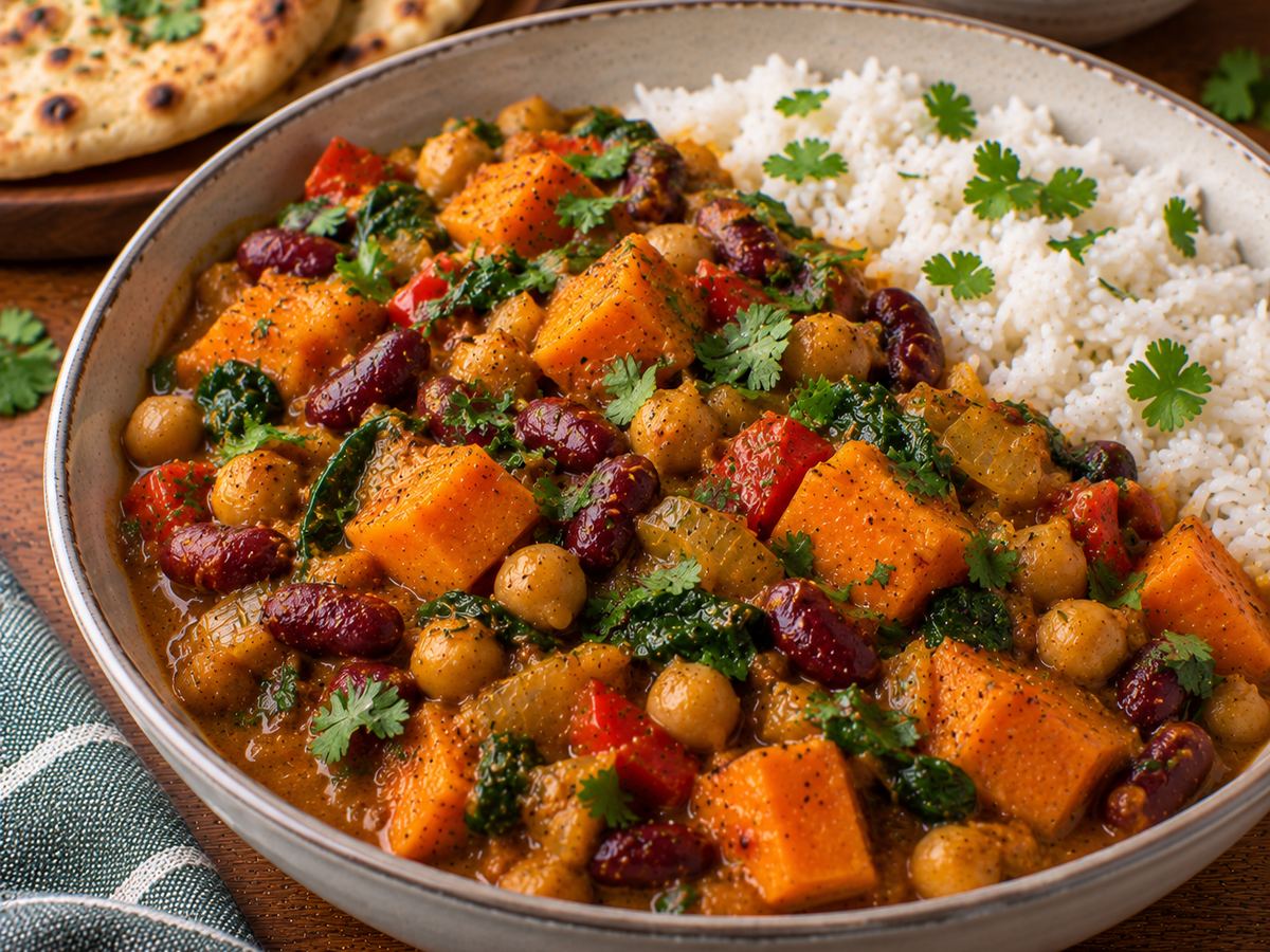 Jamaican-style curried sweet potato & chickpeas