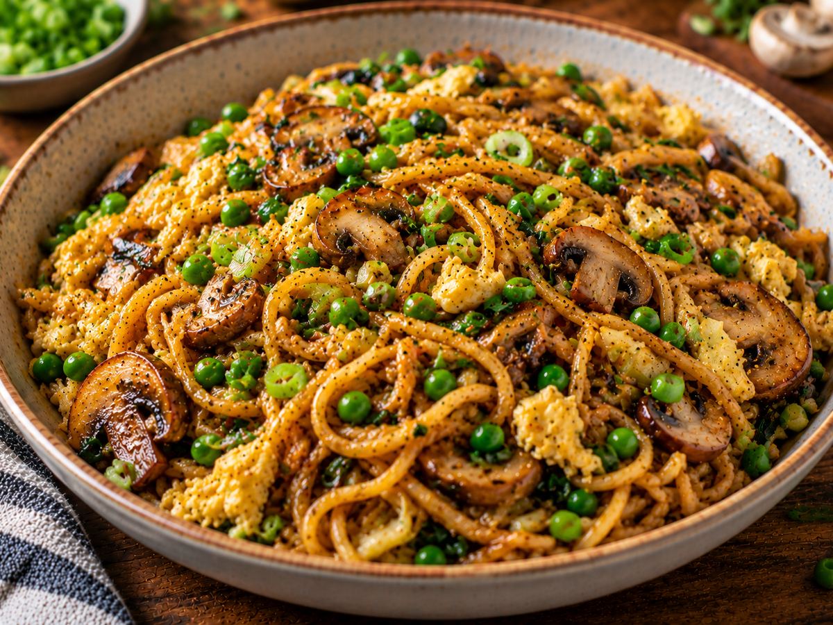 Mushroom & egg fried noodles