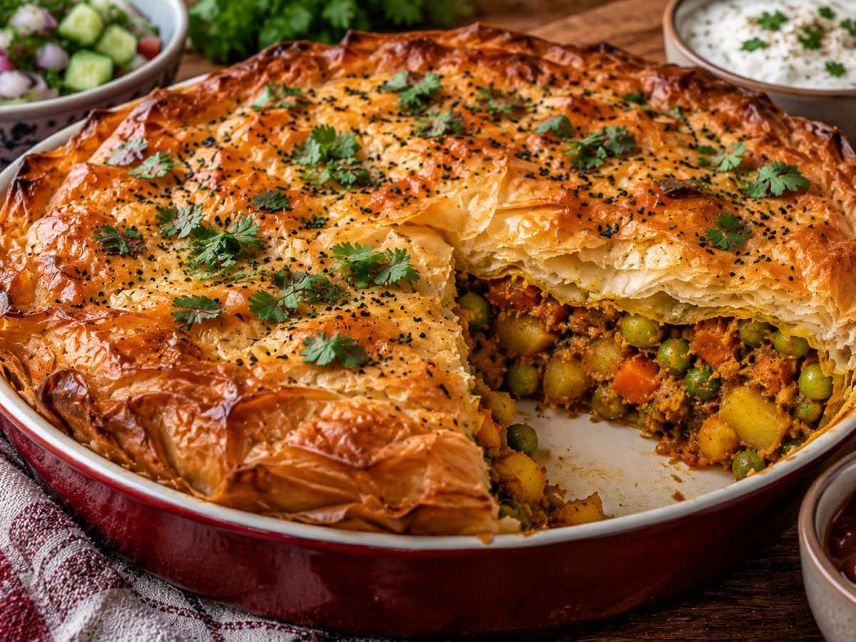 Spiced vegetable samosa pie