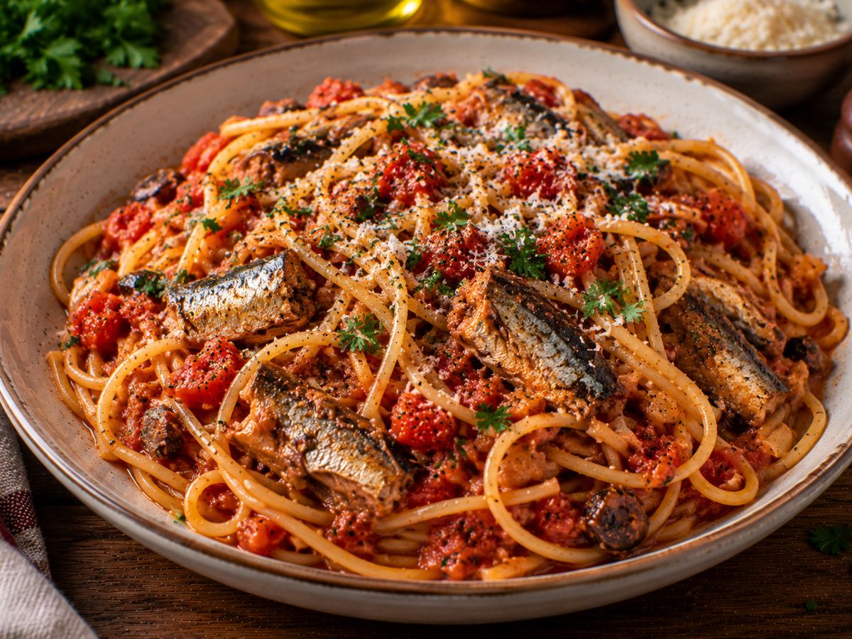 Sardine & tomato spaghetti