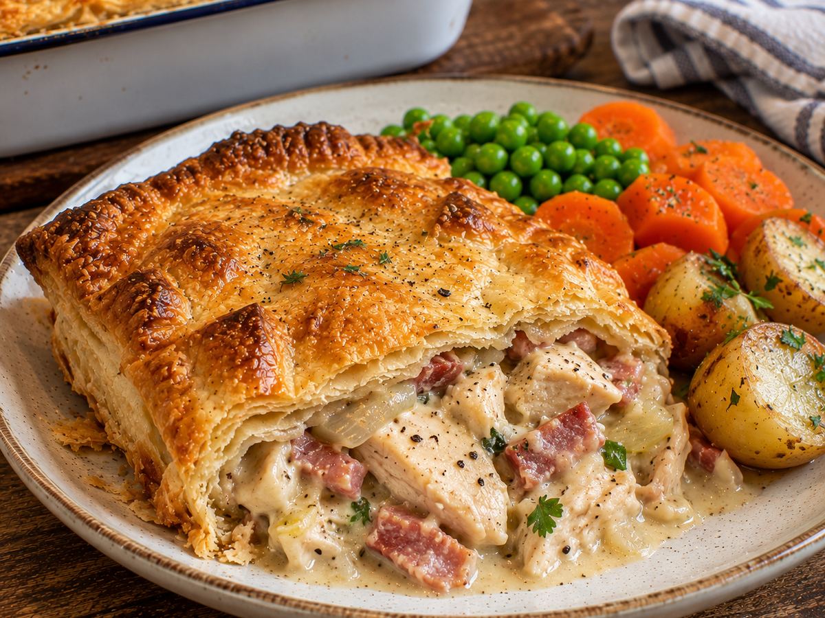 Chicken & bacon puff pie