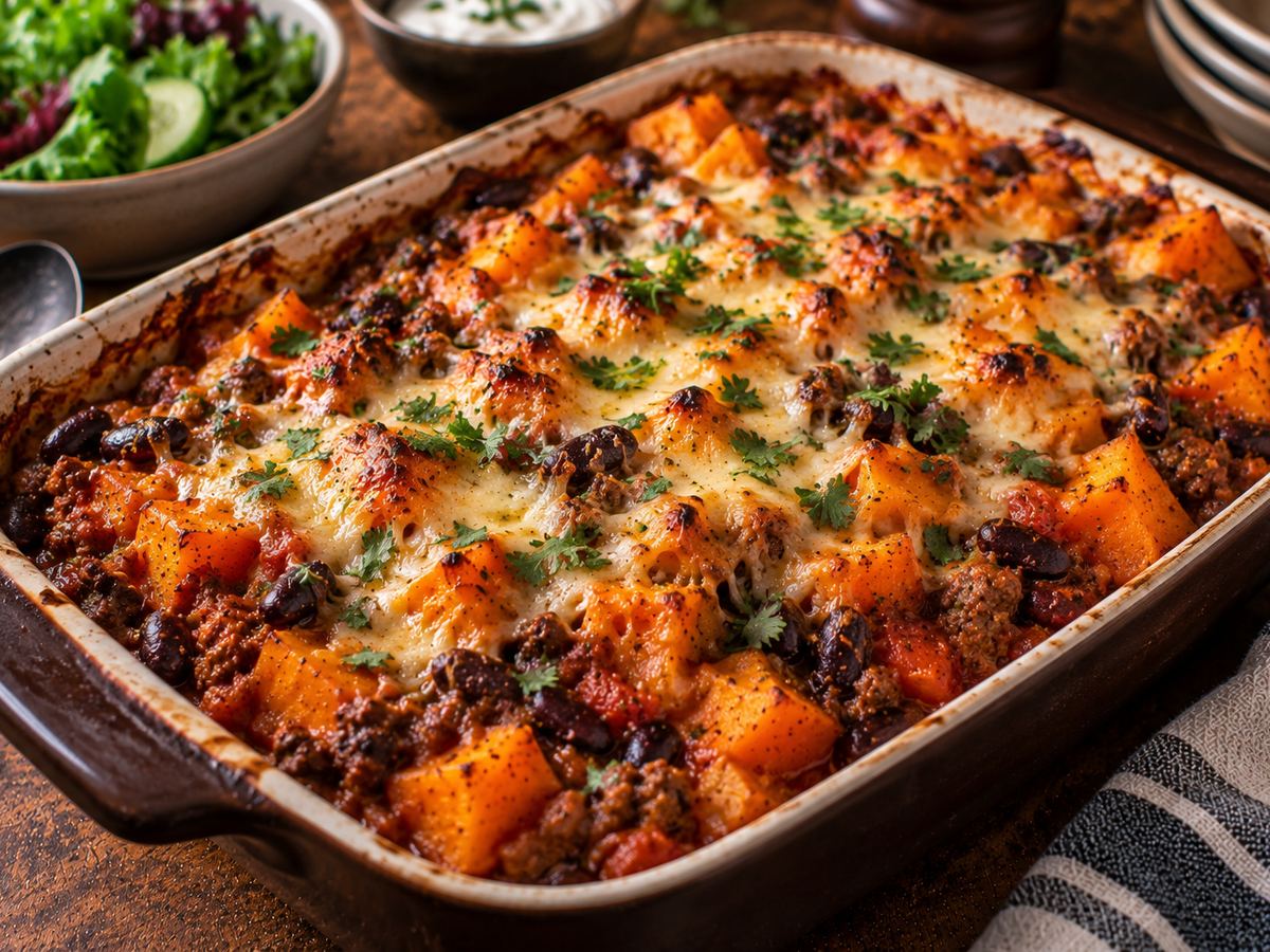 Chilli beef & sweet potato bake