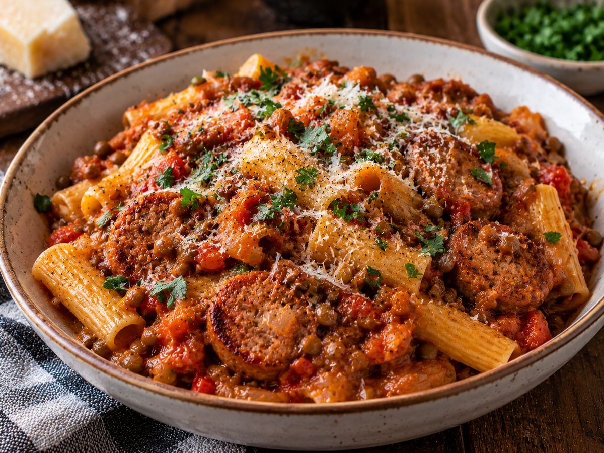 Sausage & lentil ragu with pasta