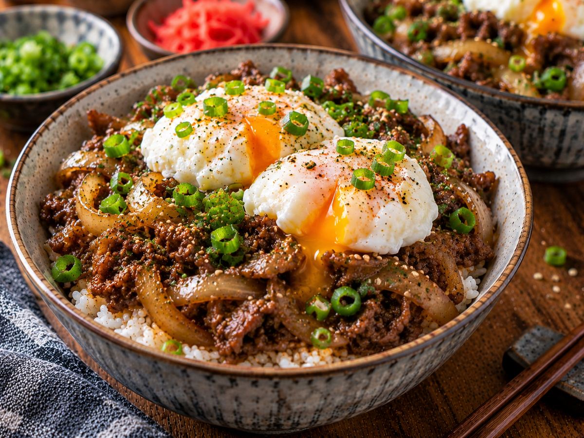 Japanese-style beef & onion rice bowls