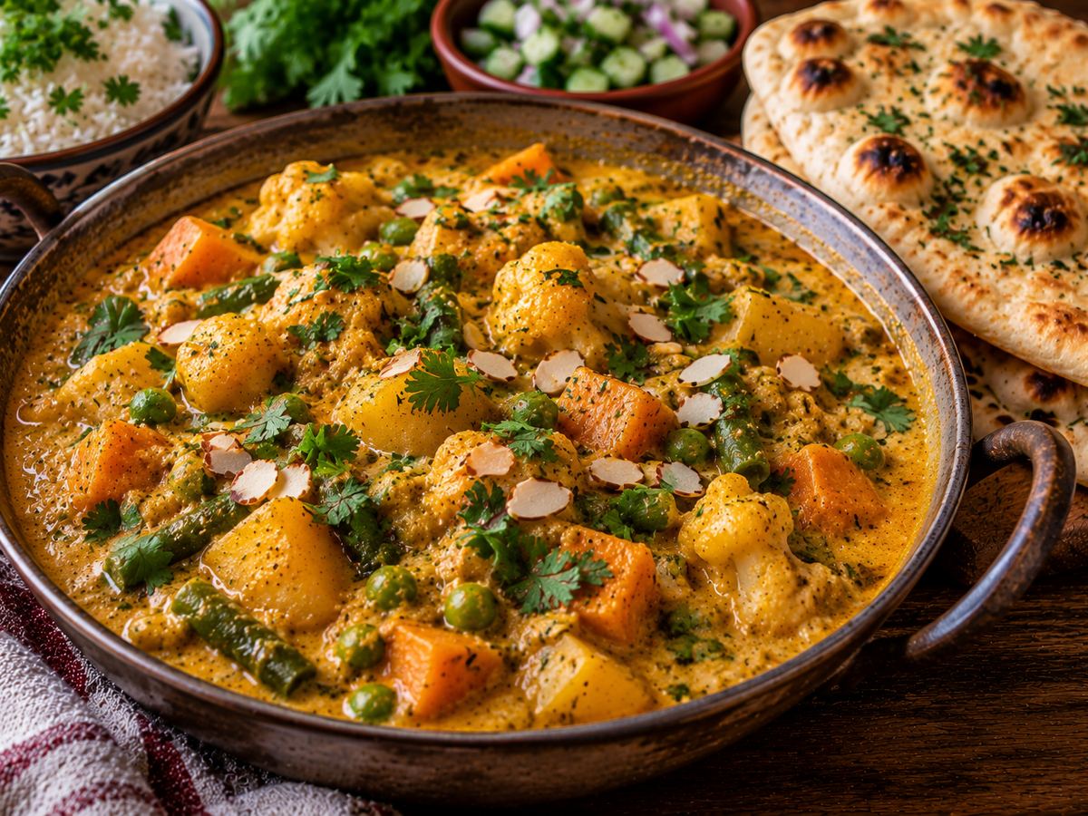 Vegetable korma with naan