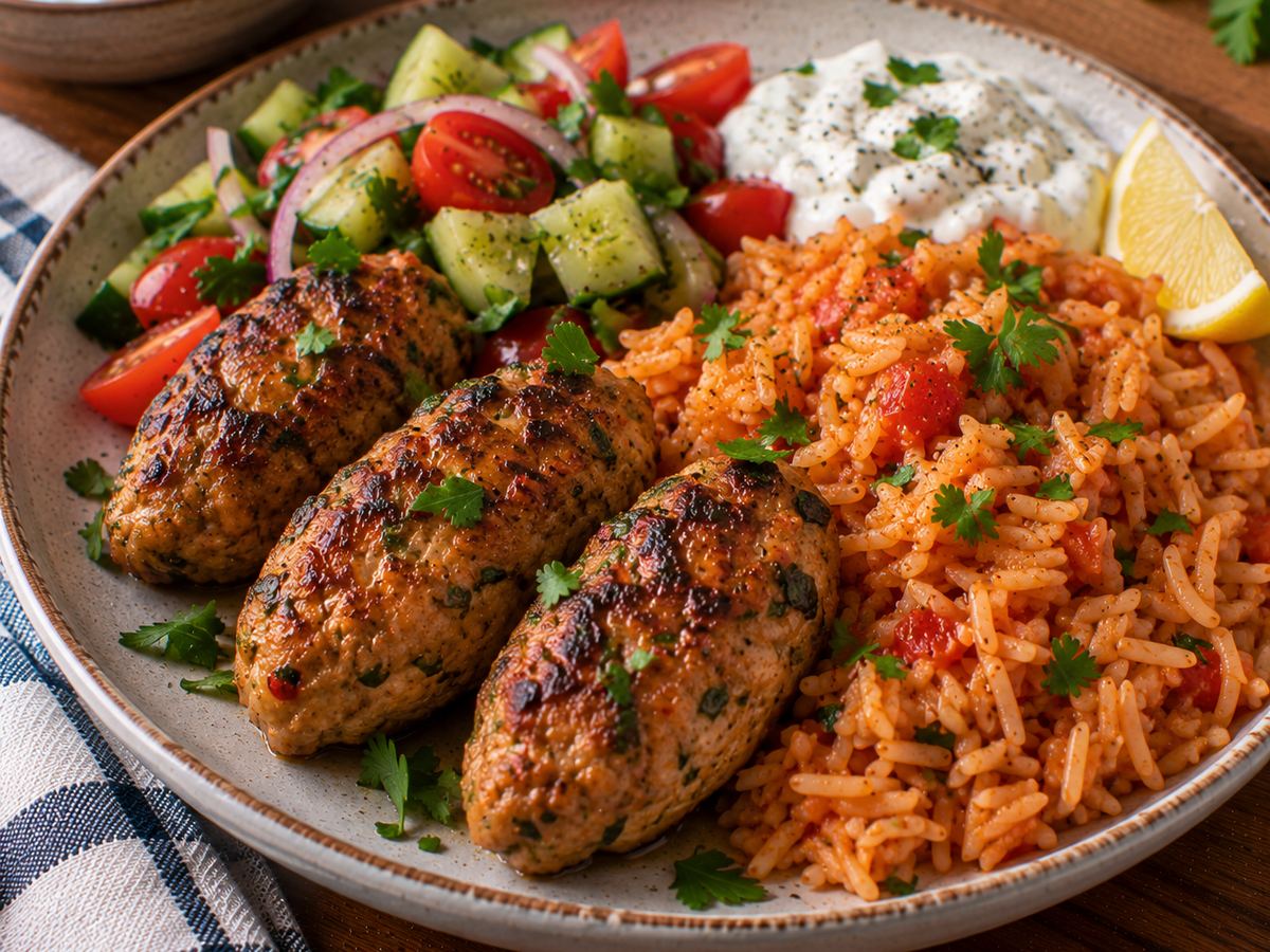 Turkey kofta with tomato rice