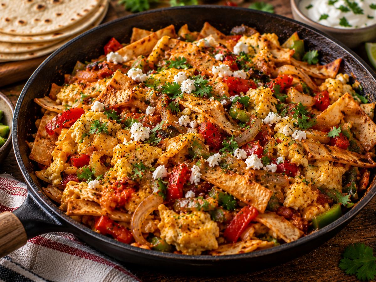 Mexican-style scrambled eggs with tortillas (migas)