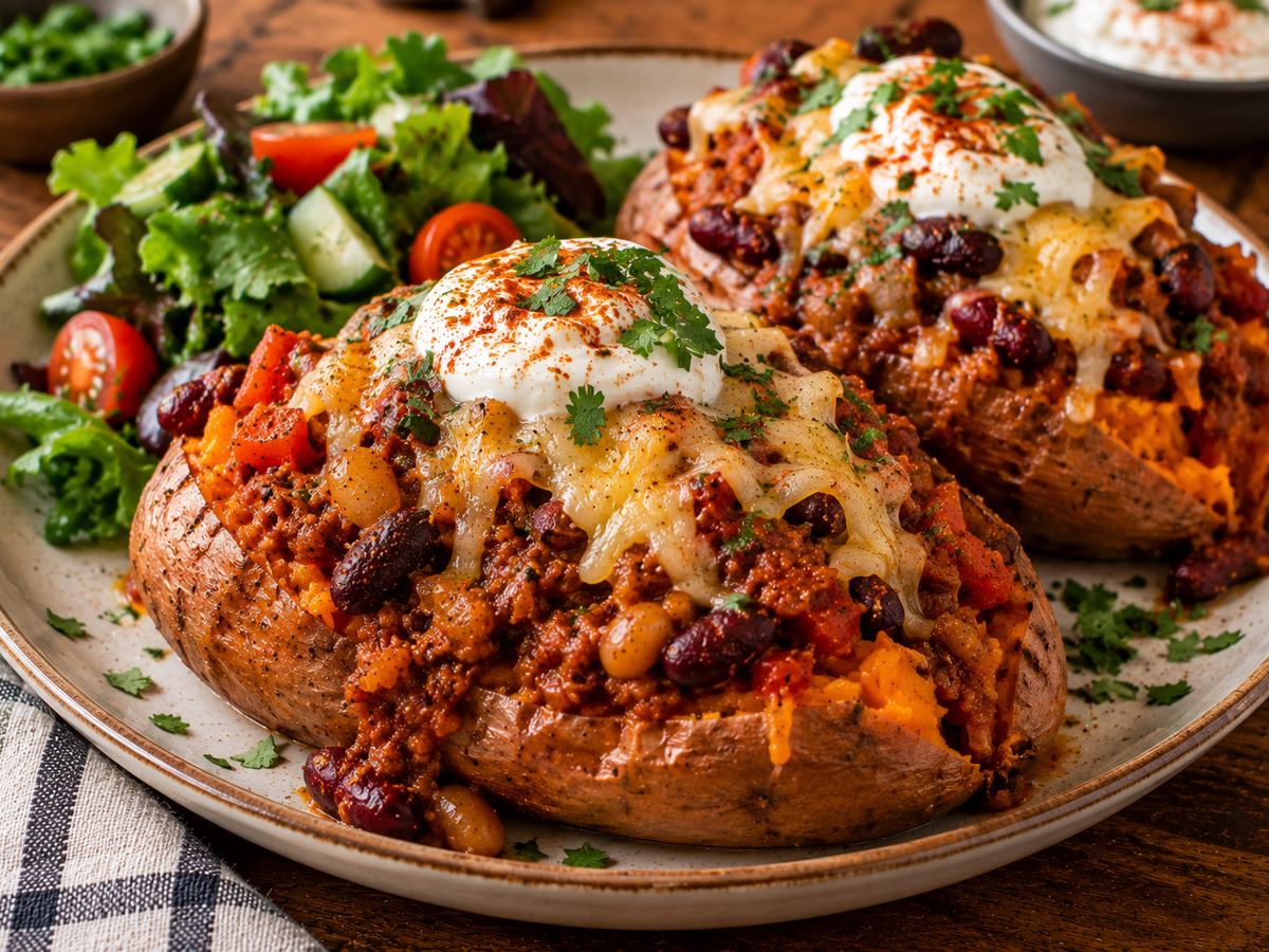Chilli bean stuffed sweet potatoes
