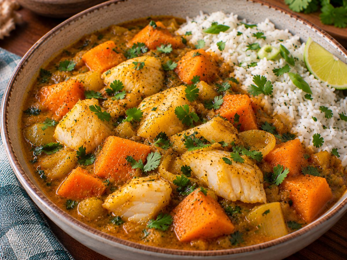 Caribbean fish & sweet potato curry