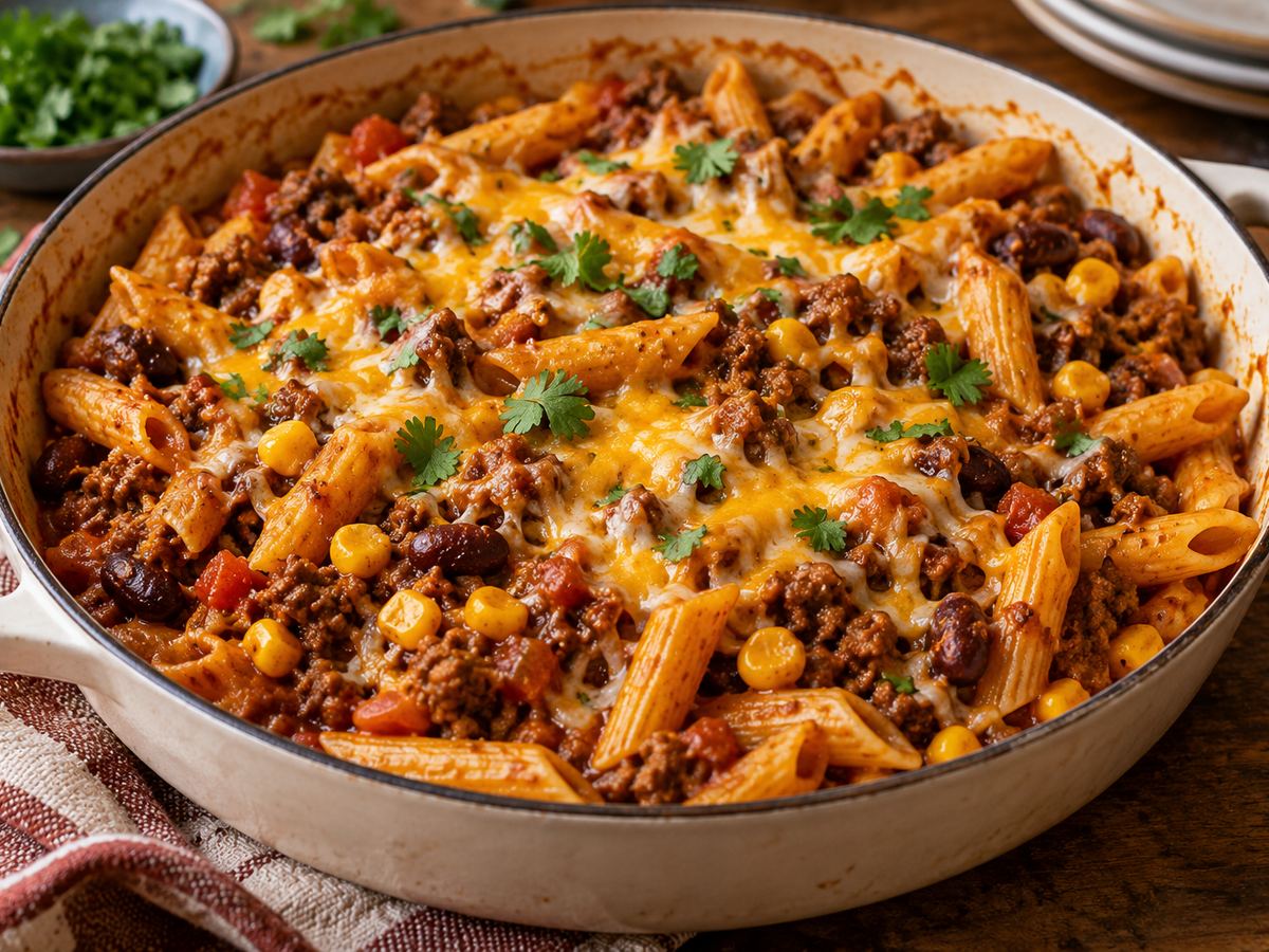 Taco-spiced beef pasta
