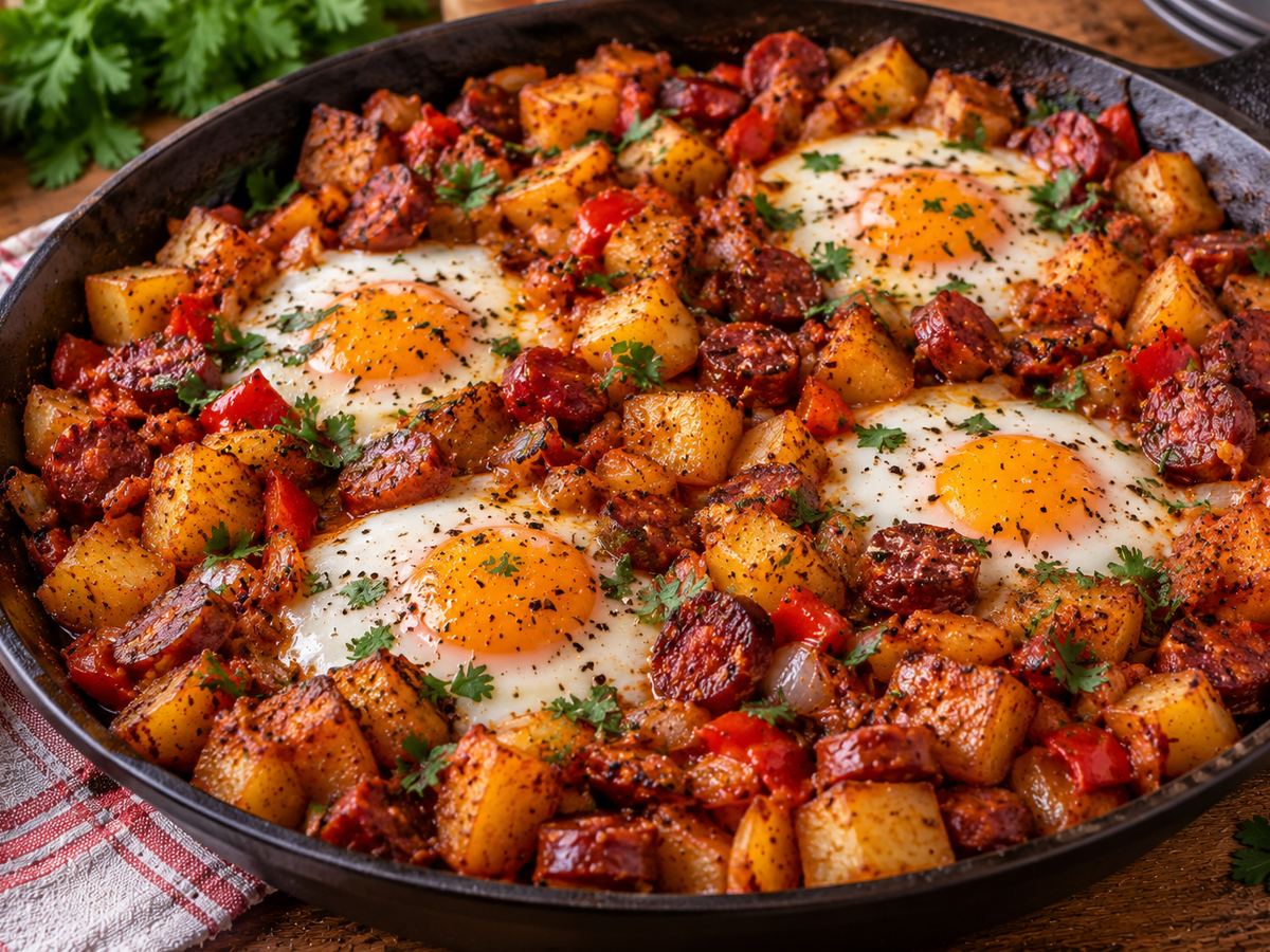 Chorizo potato hash with eggs