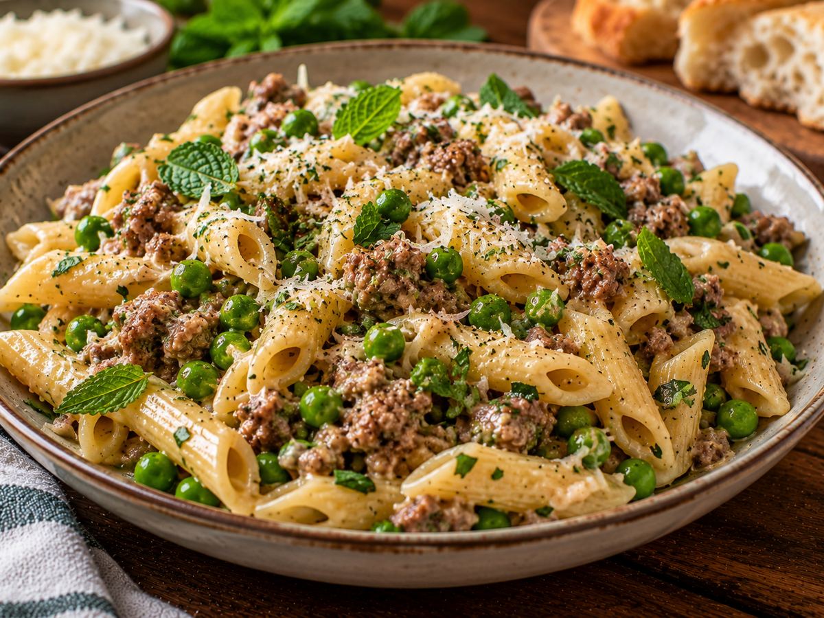 Lamb, pea & mint pasta