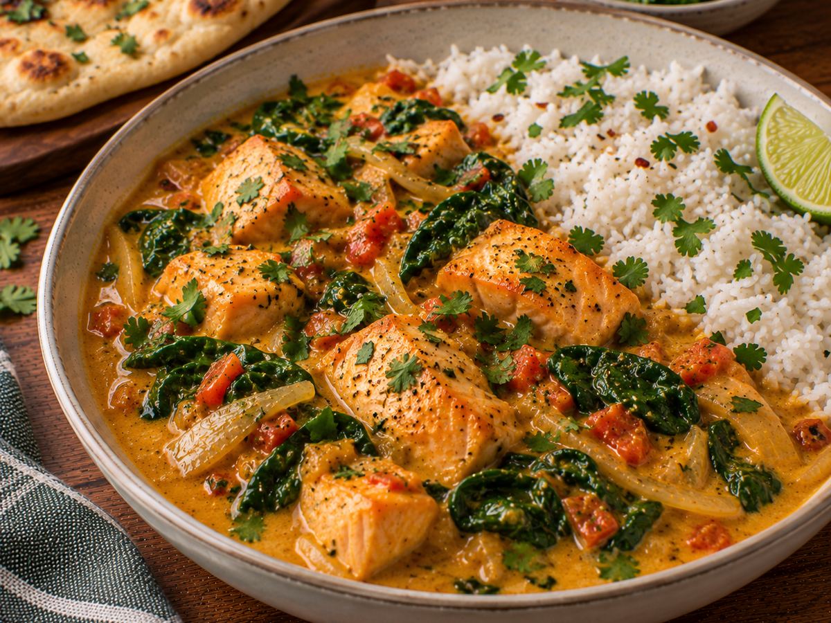 Salmon & spinach coconut curry