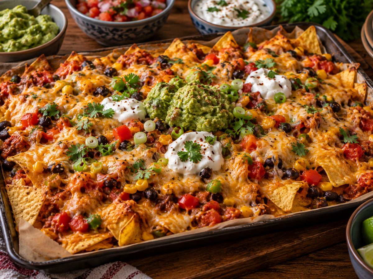 Loaded veggie nachos traybake