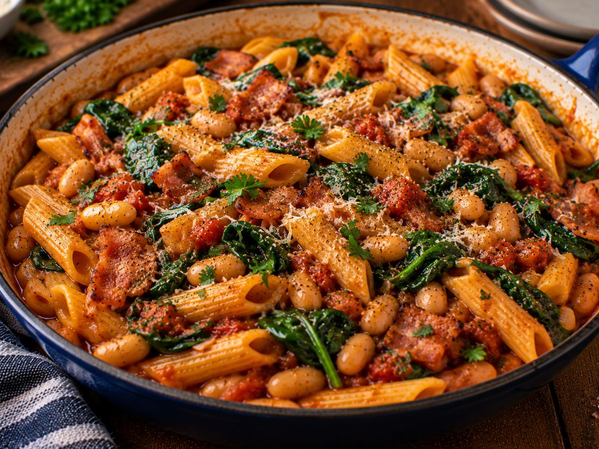 One-pot bacon & bean pasta
