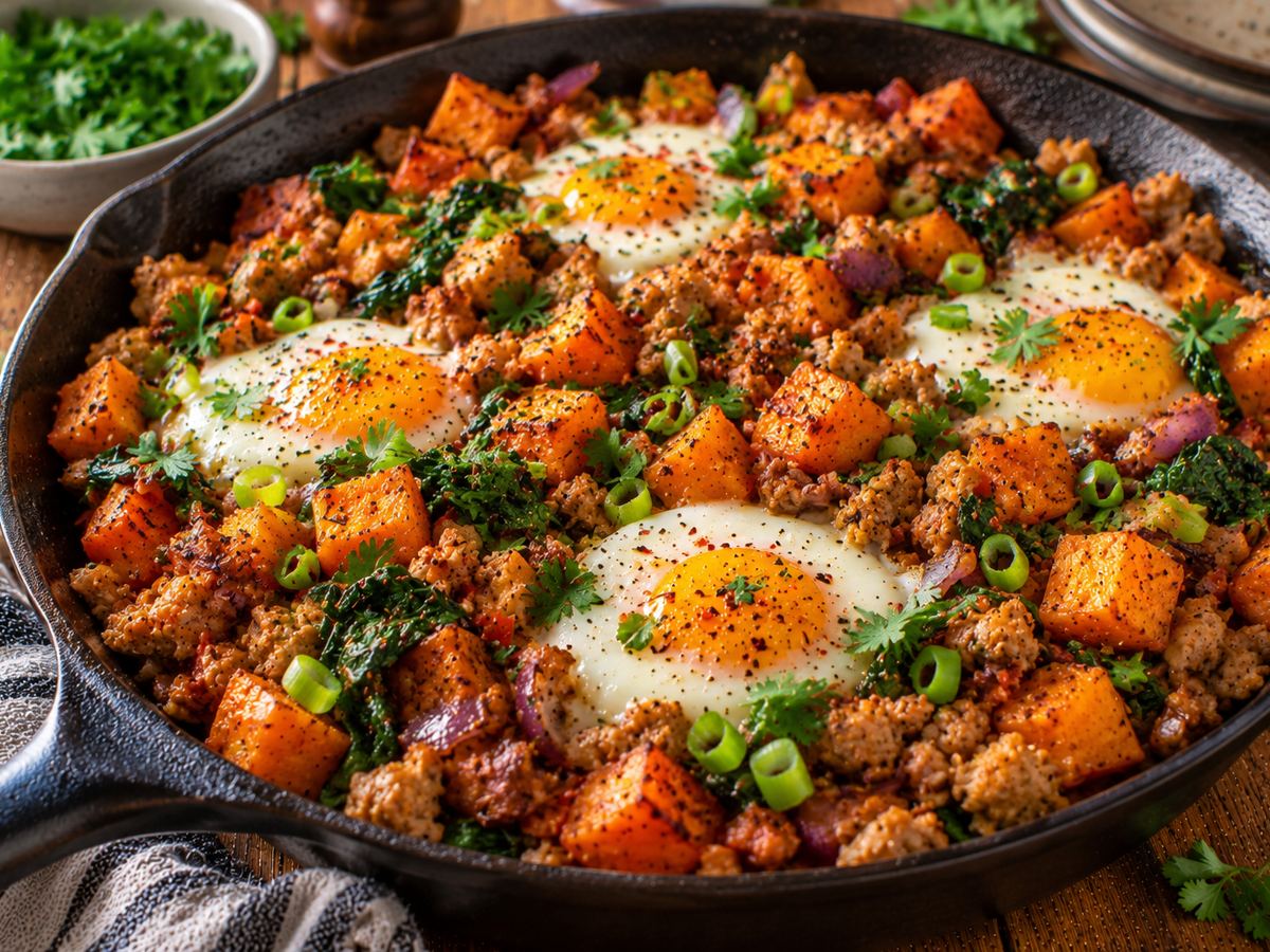Turkey & sweet potato hash with eggs