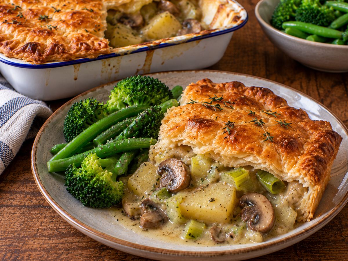 Mushroom, leek & potato pie
