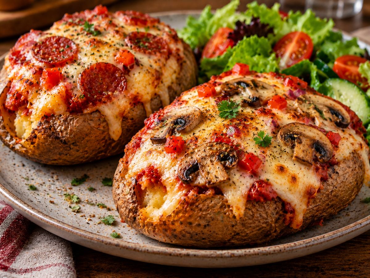 Pizza-topped jacket potatoes