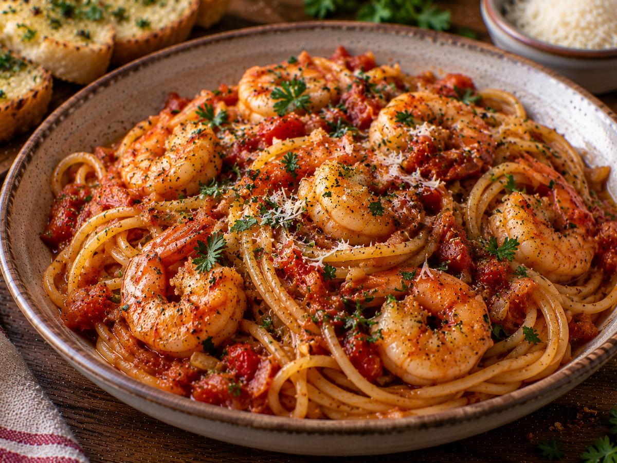 Garlic prawn & tomato spaghetti